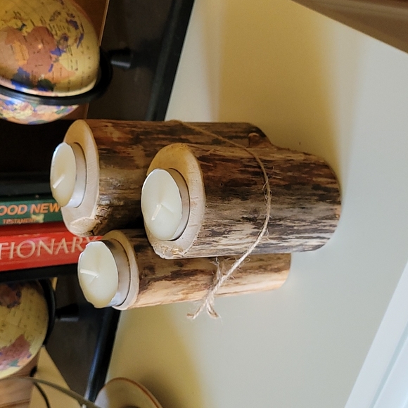 Set of 3 Natural Wood tealight holders - Picture 7 of 7